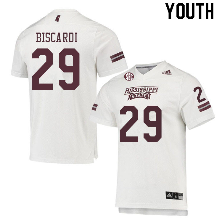 Youth #29 Massimo Biscardi Mississippi State Bulldogs College Football Jerseys Sale-White